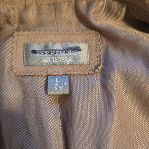 Vintage The Territory Ahead Suede Leather Jacket Floral Applique Tan Size Large - Picture 12 of 16